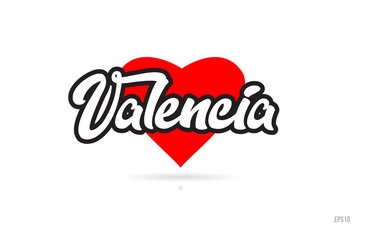 valencia city design typography with red heart icon logo