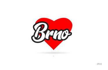 brno city design typography with red heart icon logo