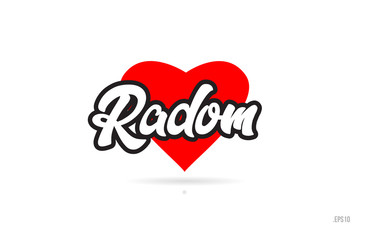 radom city design typography with red heart icon logo