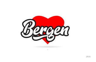 Fototapeta na wymiar bergen city design typography with red heart icon logo