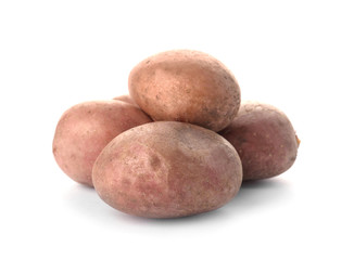 Fresh ripe organic potatoes on white background