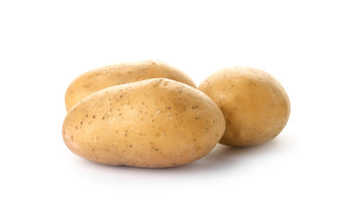 Fresh ripe organic potatoes on white background