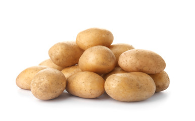 Fototapeta na wymiar Fresh ripe organic potatoes on white background
