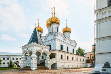 Beautiful view of the Holy Trinity Ipatiev monastery in Russia in the city of Kostroma on the Volga