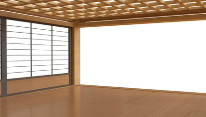 Japanese display Room Art and wooden flooring and light on isolate background / 3D Render 