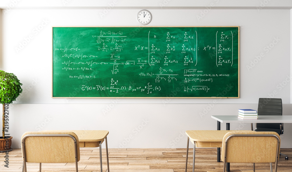 Poster modern classroom with math formulas