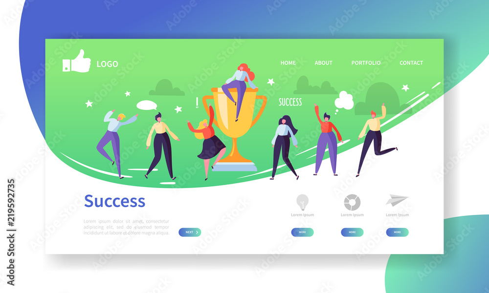 Wall mural website development landing page template. mobile application layout with flat people with golden pr