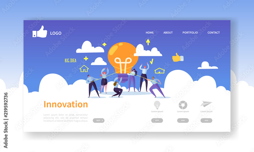 Wall mural website development landing page template. mobile application layout with flat business people holdi