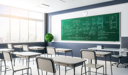 Contemporary classroom with math formulas