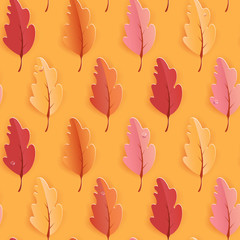 Fototapeta na wymiar Autumn Leaves Seamless Background, Fall Template Pattern with beautiful leaves, Vector Illustration