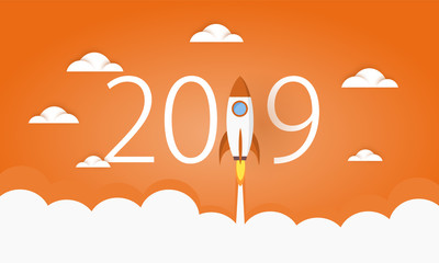 happy new year 2019. 2019 with Rocket launch