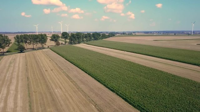 Windmills seen from above. Aerial footage od windmills in Europe.