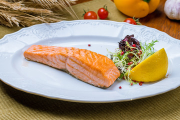 Salmon steak on the grill