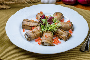 Eggplant rolls stuffed with nuts