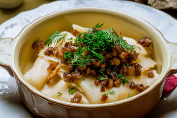 dumplings with potatoes on a plate