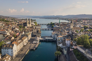 Fototapeta na wymiar Cityscape of Zurich, the biggest city of Switzerland. Aerial view