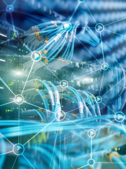 Wi fi network abstract structure on modern server room background.