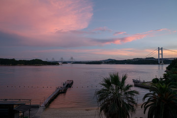 Seto-Ohashi Bridge Pinky Sun Set