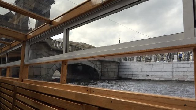 view of the bridge from the lower deck of the ship.