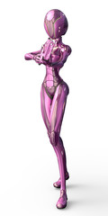 alien girl from the space in a pink suit on white background