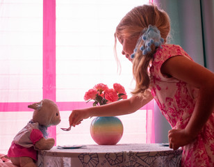 Little Girl Feeding  Lamb at Tea Party 6