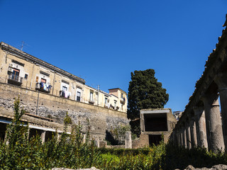 Obraz premium Herculaneum, or Ercolano, near Naples in Italy was not buried by falling pumice like Pompeii was in the eruption of Vesuvius in 79AD, instead it was engulfed in boiling mud and superheated air. 