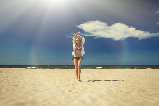 beautiful girl tanning