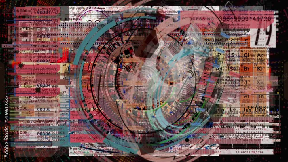 Poster Abstract running numbers and data information technology animation for head up display and user interface background