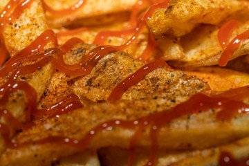 French fries with salt, paprika and ketchup