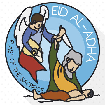 eid al-adha scene with angel and sacrifice clip art preview