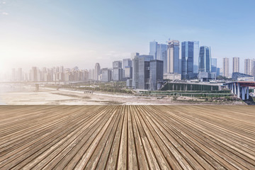 The skyline of Chongqing's urban skyline with an empty square floor.