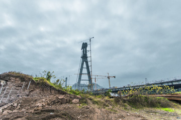 The Yangtze River Bridge under construction in Chongqing, China