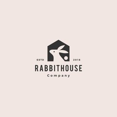 rabbit house home logo vintage retro hipster vector icon illustration