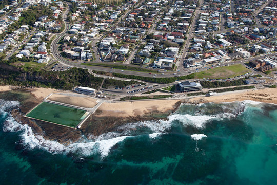 Merewether Beach and baths - Newcastle NSW Australia aerial view of the coastline