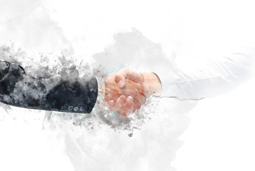 Abstract Join hands business concept and handshake concept on watercolor painting background.