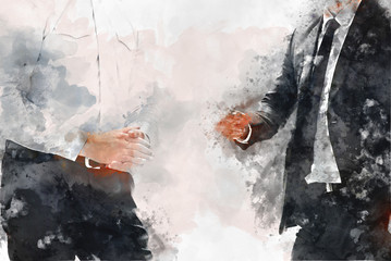 Fototapeta premium Abstract two business man talking business company on watercolor illustration painting background.