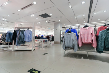 Various retail winter clothing in the mall