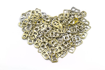 Ring pull aluminum of cans stack as heart shape indicate of new hope on white background