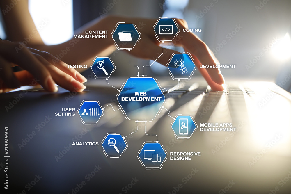 Wall mural web design and development concept on the virtual screen.