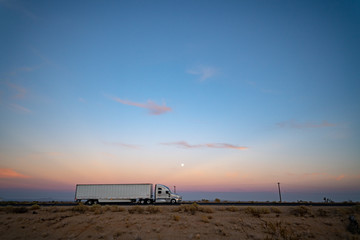 Truck and Moon, truck, trucking at sunset, sunset