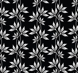 Seamless black and white cute leaves pattern
