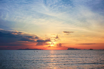 Fototapeta na wymiar Beautiful sunset on the beach and sea at Koh-Samui in Surat Thani Province, Thailand