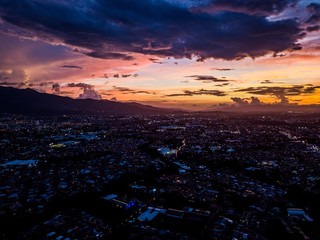 Beautiful aerial view of the Sunset on Costa Ricas Moravia