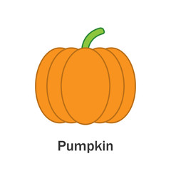 Pumpkin in cartoon style, card with vegetable for kid, preschool activity for children, vector illustration