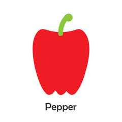 Pepper in cartoon style, card with vegetable for kid, preschool activity for children, vector illustration