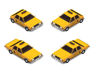 Isometric yellow taxi car low poly