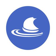 Ship vector icon on waves, white and blue