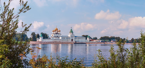 Beautiful view of the Holy Trinity Ipatiev monastery in Russia in the city of Kostroma on the Volga