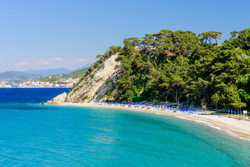 Tsamadou beach, a beautiful scenic beach on the North coast of the Greek island of Samos, a popular holiday destination, Samos island, Greece
