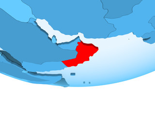 Oman in red on blue map